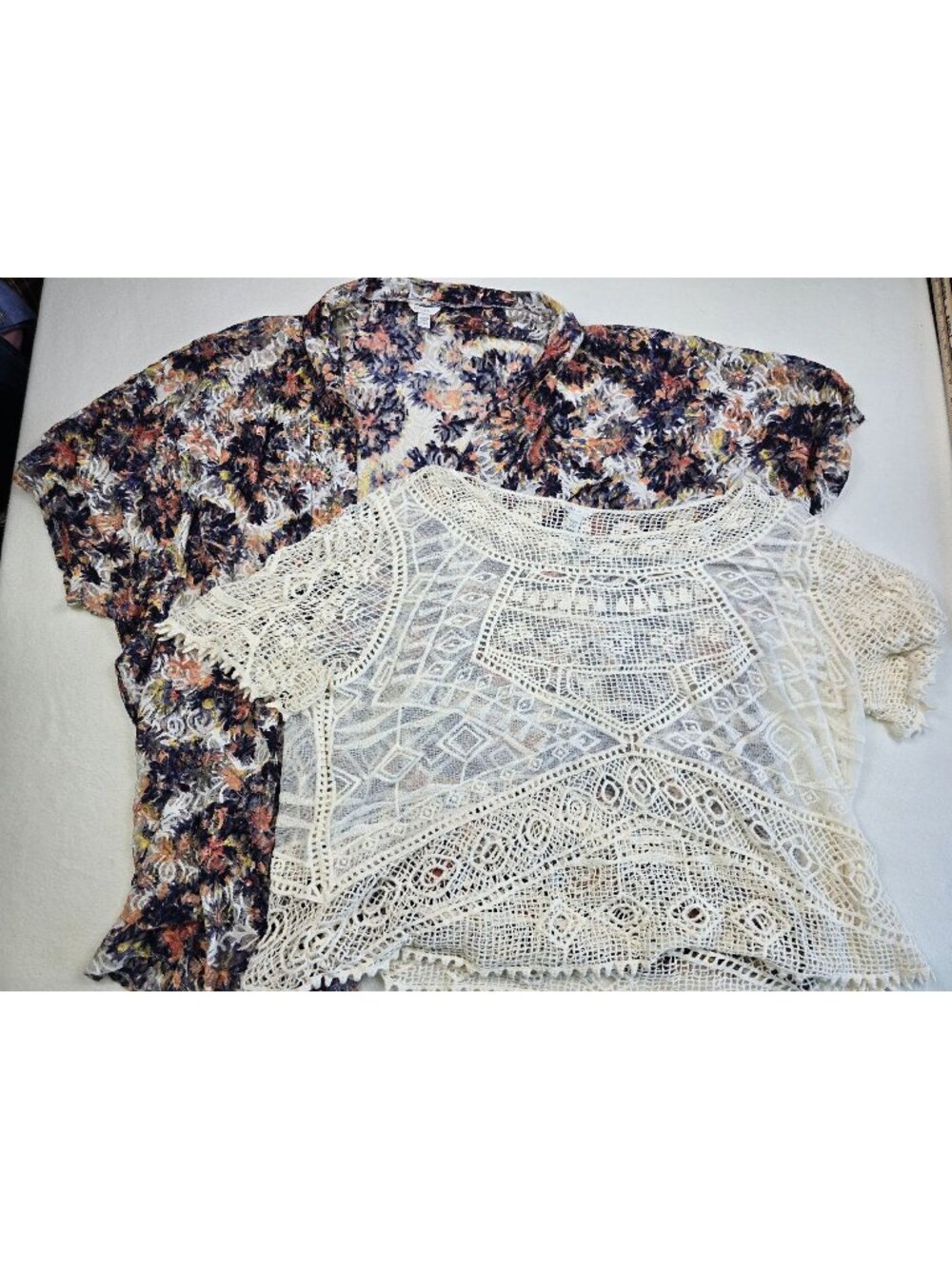 Cato Womens Crochet Lace Top Lot 26/28W White Boho Open Cardigan Short Sleeve
